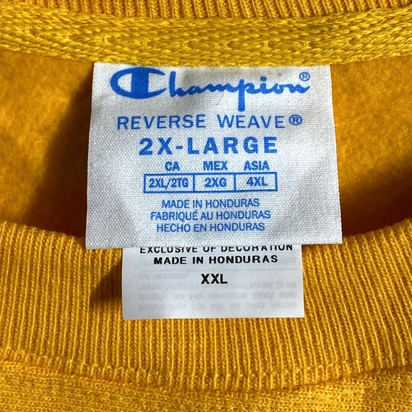 CHAMPION NEW Yellow Classic Reverse Weave Crew Sweatshirt Long Sleeve Size 2XL - Picture 2 of 4